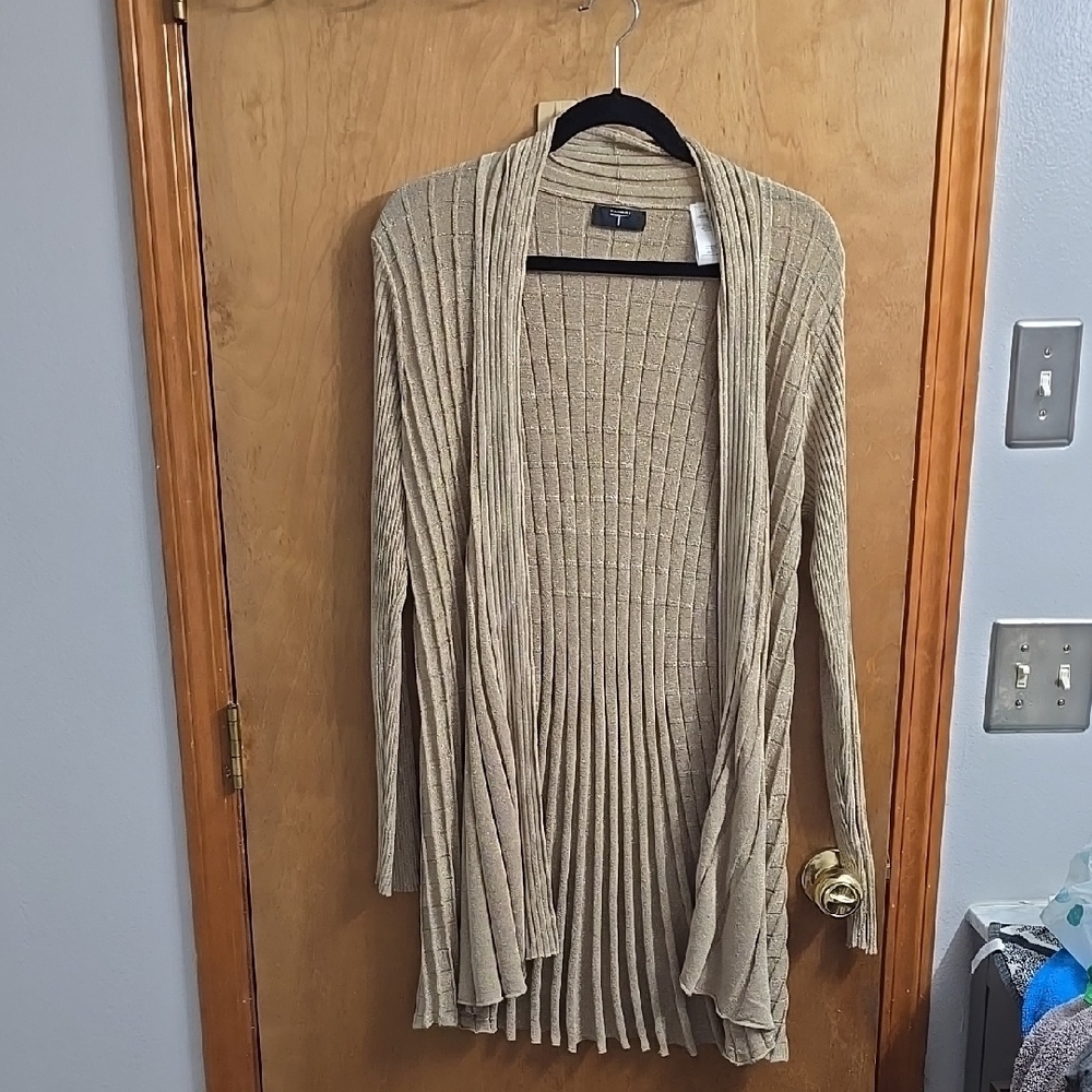 Tan Ribbed Open Front Sweater
